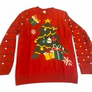 Christmas Tree Ugly Holiday Sweater Lights & Presents Size M